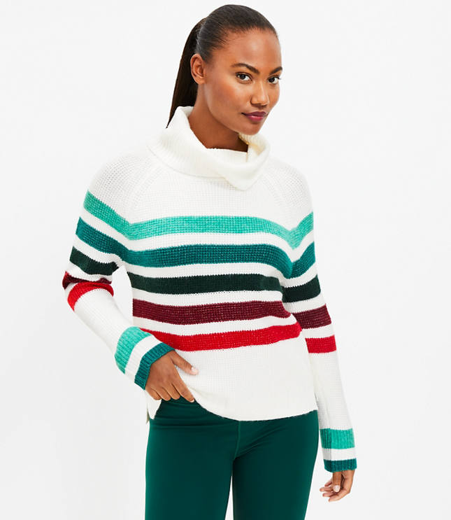 Ann Taylor LOFT Maroon and Cream Striped Mock Turtleneck Sweater, Wome –  Trinity Thrift