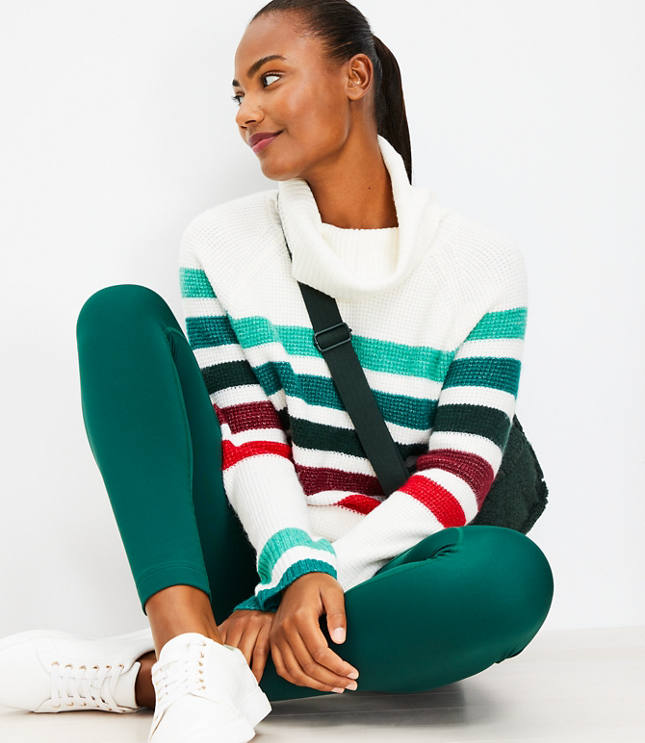 Lou & Grey Striped Wafflestitch Turtleneck Sweater