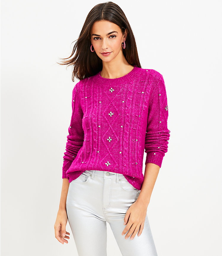 Petite Sparkle Cable Sweater image number 0