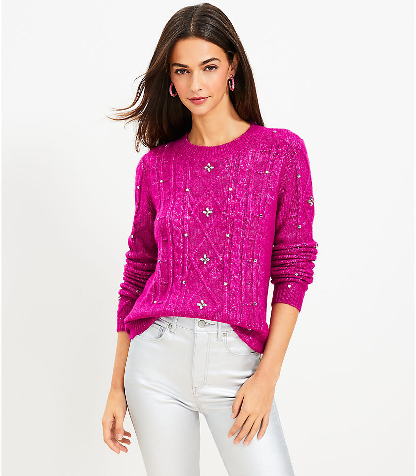 Petite Sparkle Cable Sweater
