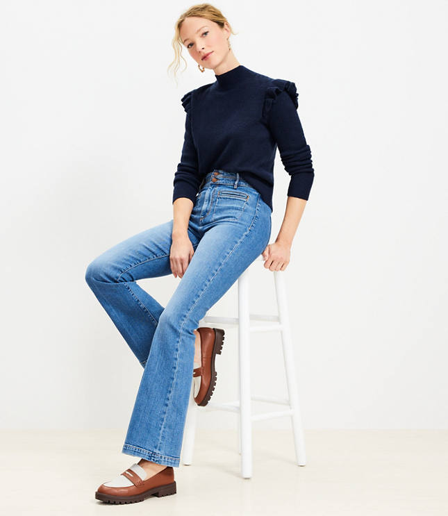 Petite High Rise Slim Flare Jeans in Vintage Mid Indigo Wash