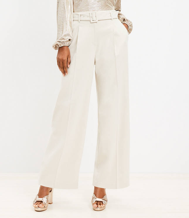 Petite Belted Wide Leg Pants in Heathered Brushed Flannel