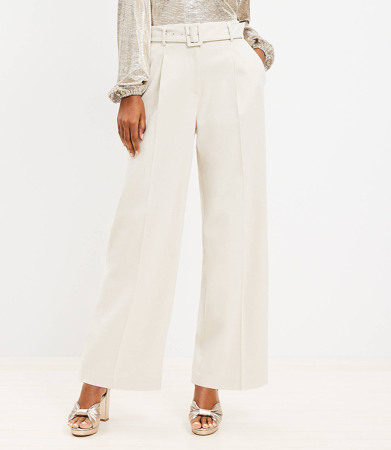Petite Belted Wide Leg Pants in Heathered Brushed Flannel