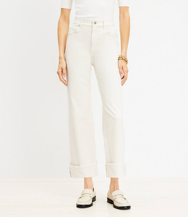 Petite Cuffed High Rise Wide Leg Crop Jeans in Popcorn