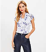 Petite Floral Ruffle Tie Neck Flutter Top carousel Product Image 1