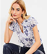 Petite Floral Ruffle Tie Neck Flutter Top carousel Product Image 2