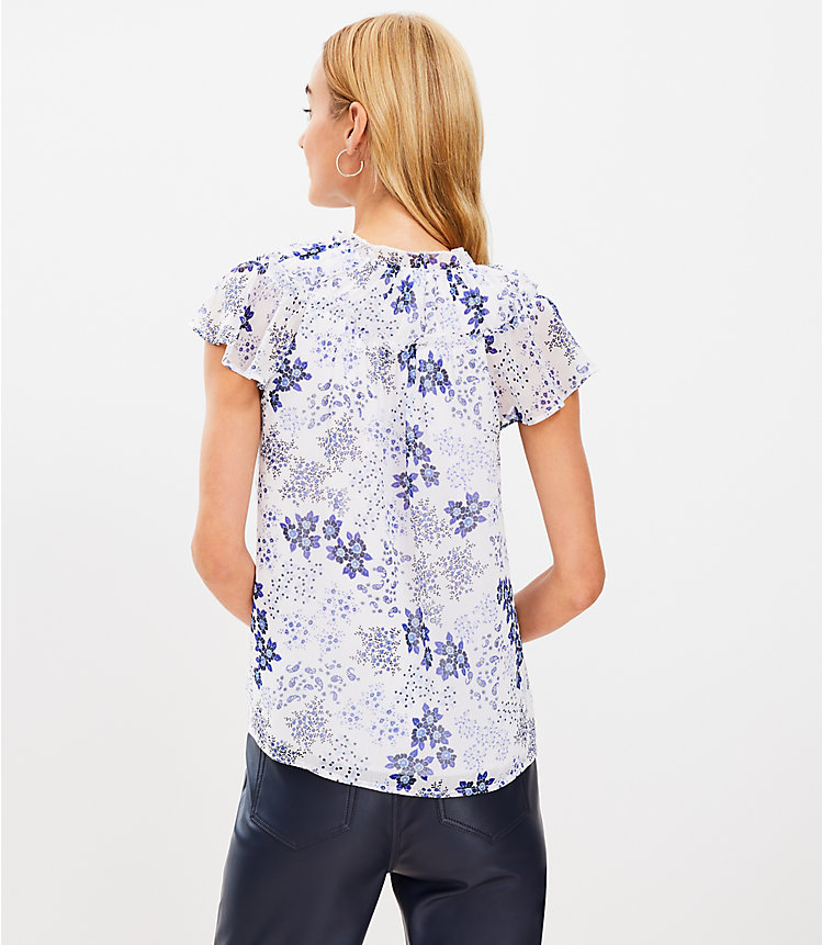 Petite Floral Ruffle Tie Neck Flutter Top image number 2