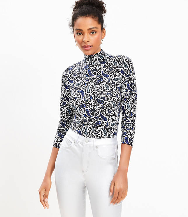 Lace Paisley Long Sleeve Turtleneck Top