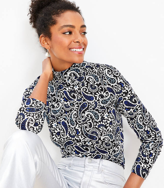 Lace Paisley Long Sleeve Turtleneck Top