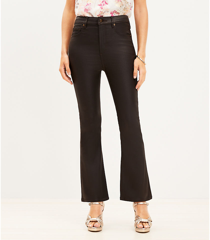 Petite Coated High Rise Kick Crop Jeans in Brown