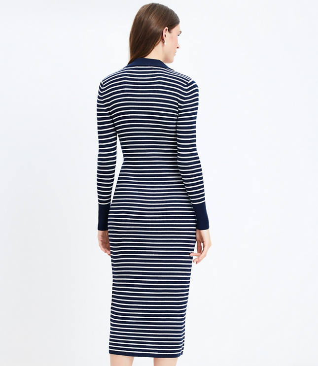 Stripe Ribbed Collared Midi Dress image number 3