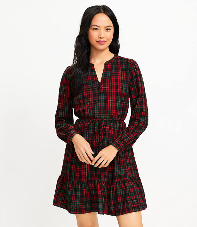 Loft Plaid Tiered Shirtdress, Brand: Loft, Size: - Depop