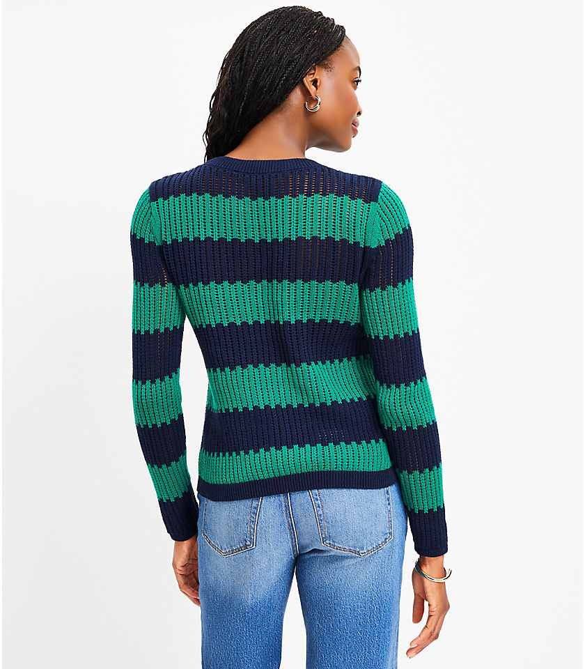 Petite Textured Stripe Open Stitch Sweater