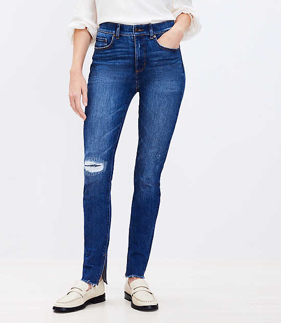Petite Ankle Slit Fresh Cut High Rise Skinny Jeans in Dark Vintage Wash