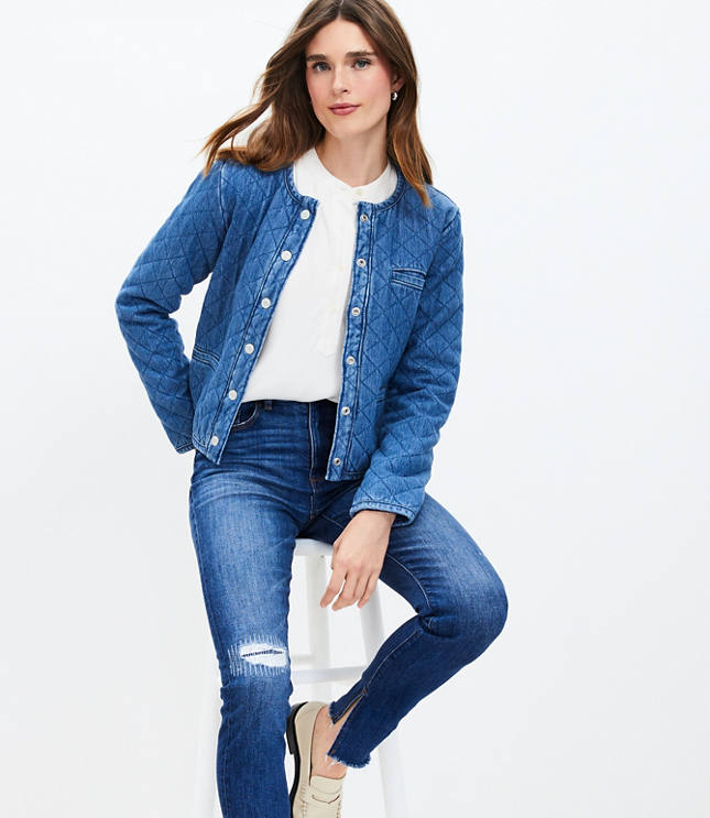 Petite Ankle Slit Fresh Cut High Rise Skinny Jeans in Dark Vintage Wash