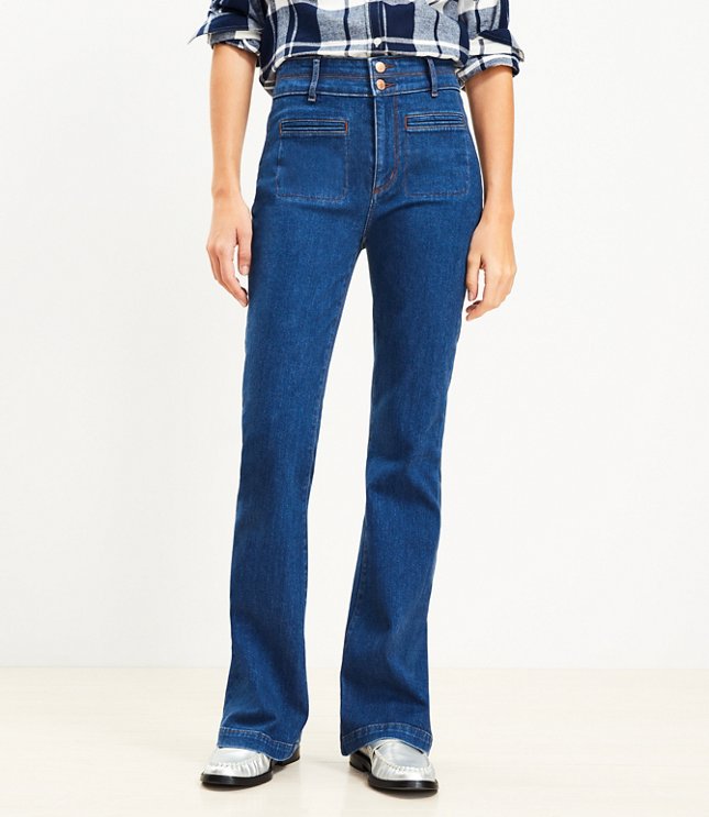 Petite High Rise Slim Flare Jeans in Rinse Wash
