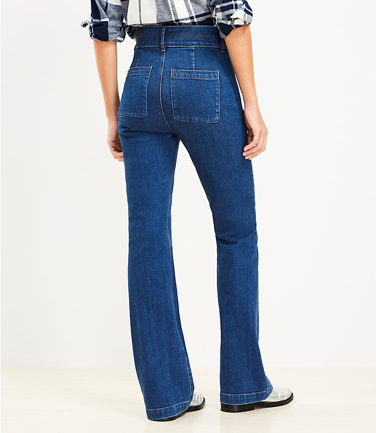 Petite High Rise Slim Flare Jeans in Rinse Wash image number 2