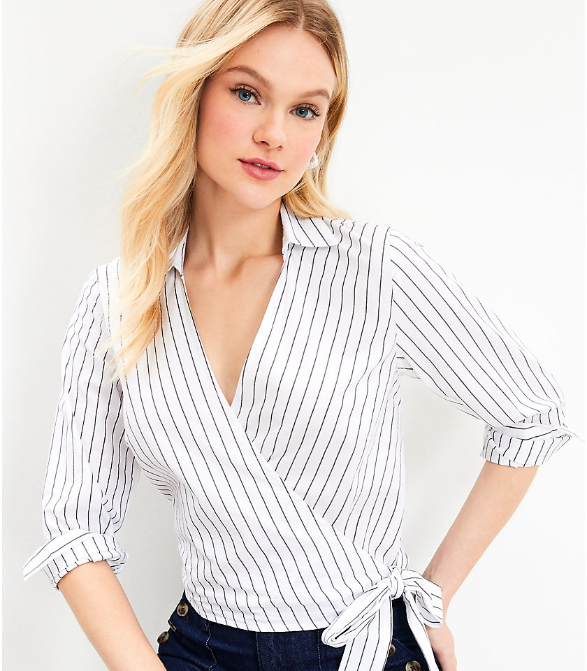 Striped Cotton Blend Wrap Shirt
