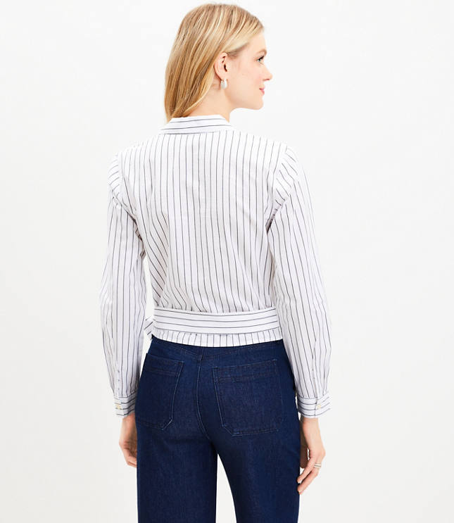 Striped Cotton Blend Wrap Shirt