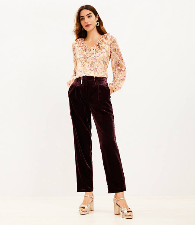 Extra High-Waisted Pleated Taylor Trouser Velvet Pants for Women