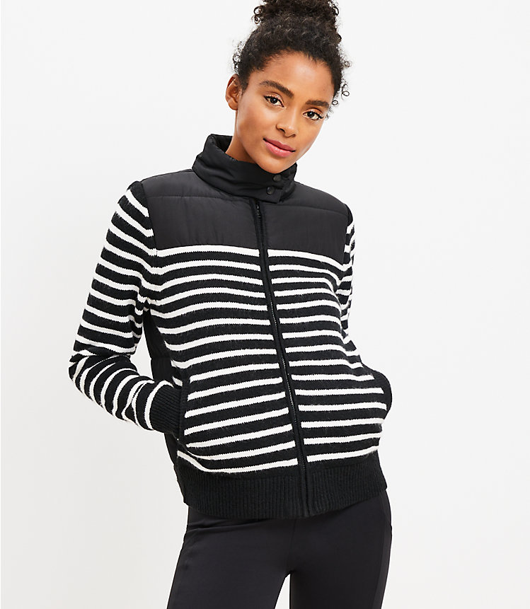 Lou & Grey Striped Puffer Back Sweater Jacket image number 0