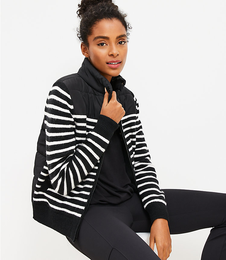 Lou & Grey Striped Puffer Back Sweater Jacket image number 1