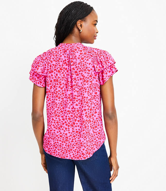 Heart Ruffle Tie Neck Top