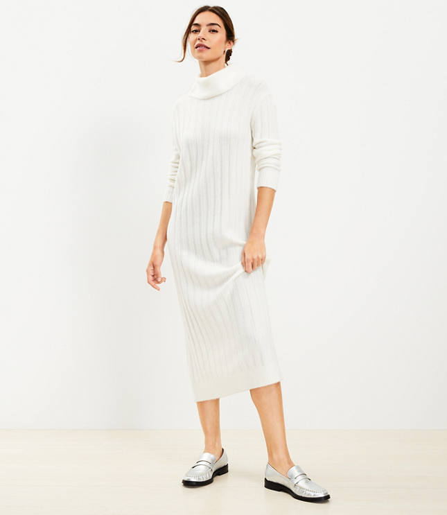 Petite Ribbed Turtleneck Midi Sweater Dress