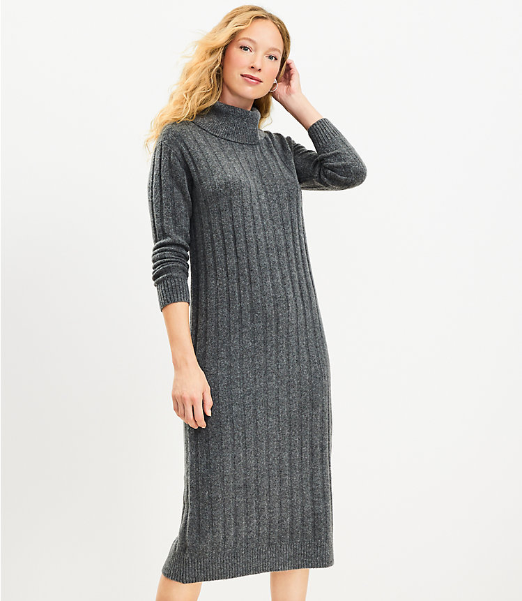 Petite Ribbed Turtleneck Midi Sweater Dress image number 0