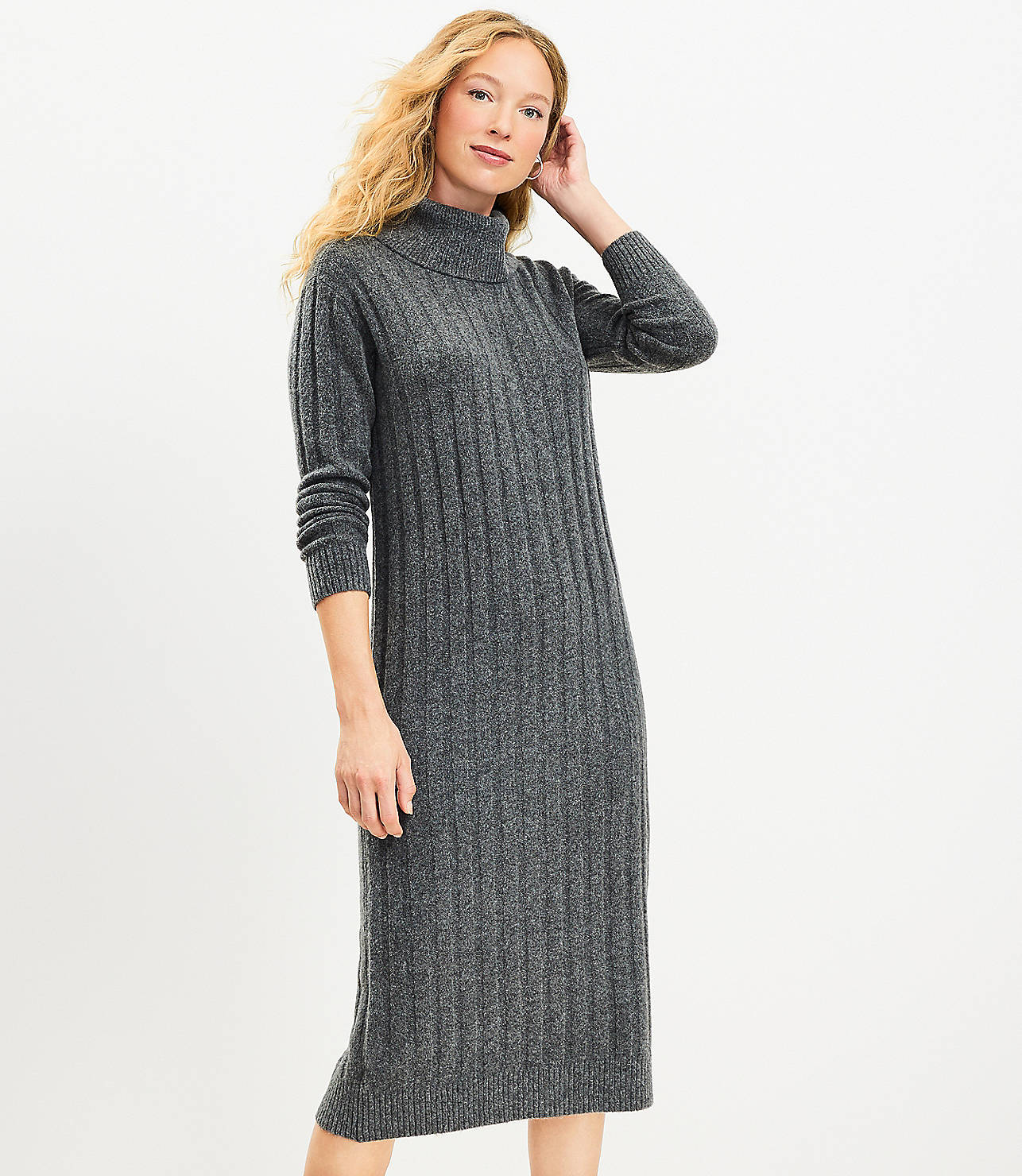Petite Ribbed Turtleneck Midi Sweater Dress