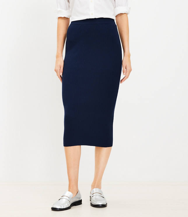 Petite Ribbed Midi Skirt