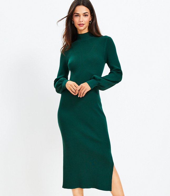 Change the Season Emerald Green Ribbed Turtleneck Sweater Dress