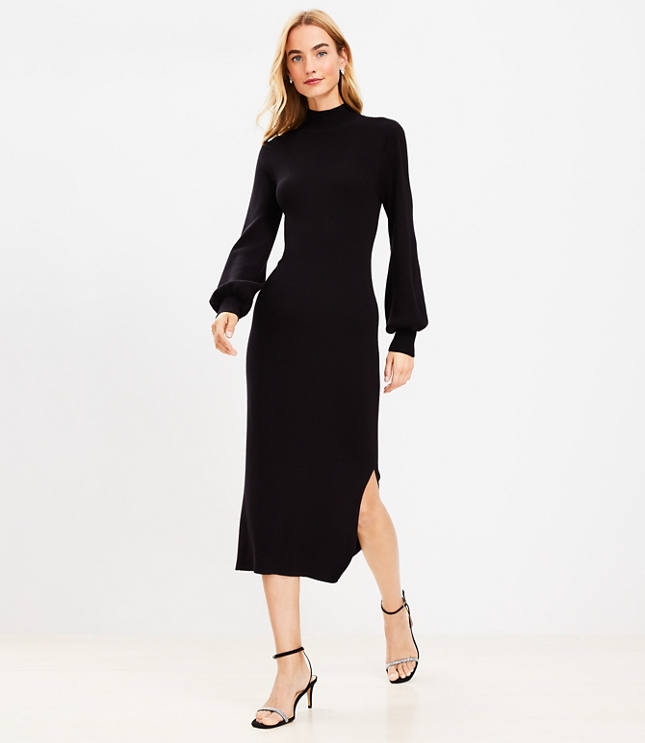 Brushed Alloy Sleeveless Turtleneck Midi Dress