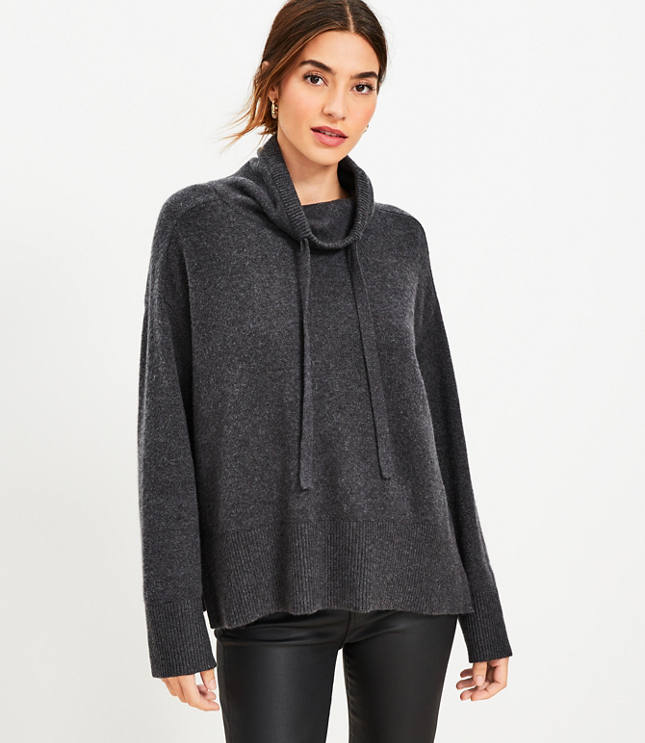 Drawstring Neck Poncho Sweater