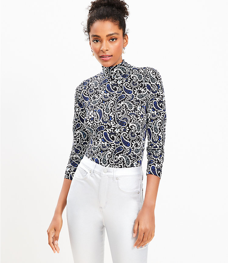 Petite Lace Paisley Long Sleeve Turtleneck Top image number 0