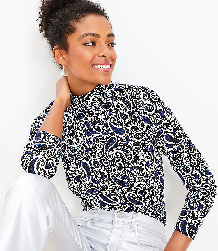 Petite Lace Paisley Long Sleeve Turtleneck Top image number 1
