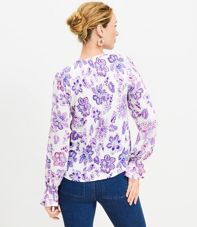 Women Purple Floral High Low Shirt