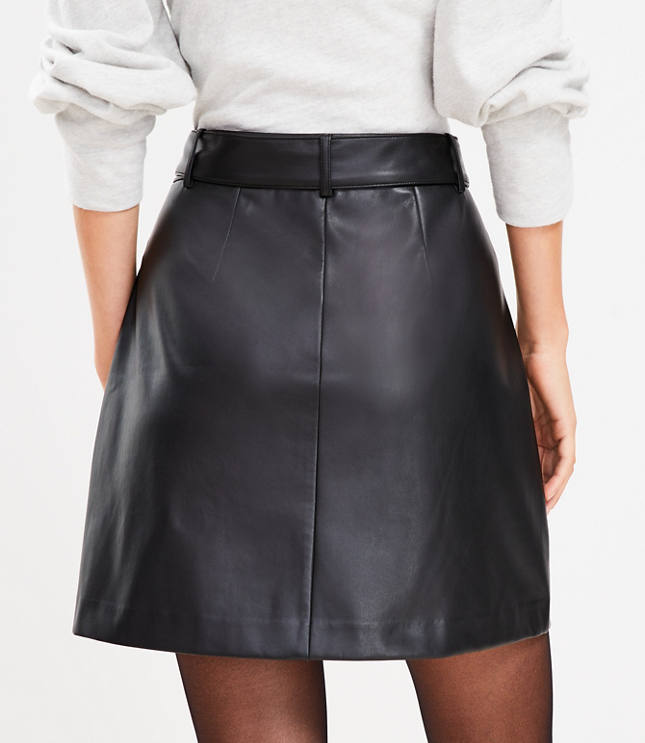 Petite Faux Leather Belted Skirt