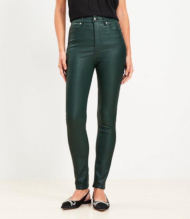 Petite Coated High Rise Skinny Jeans in Green