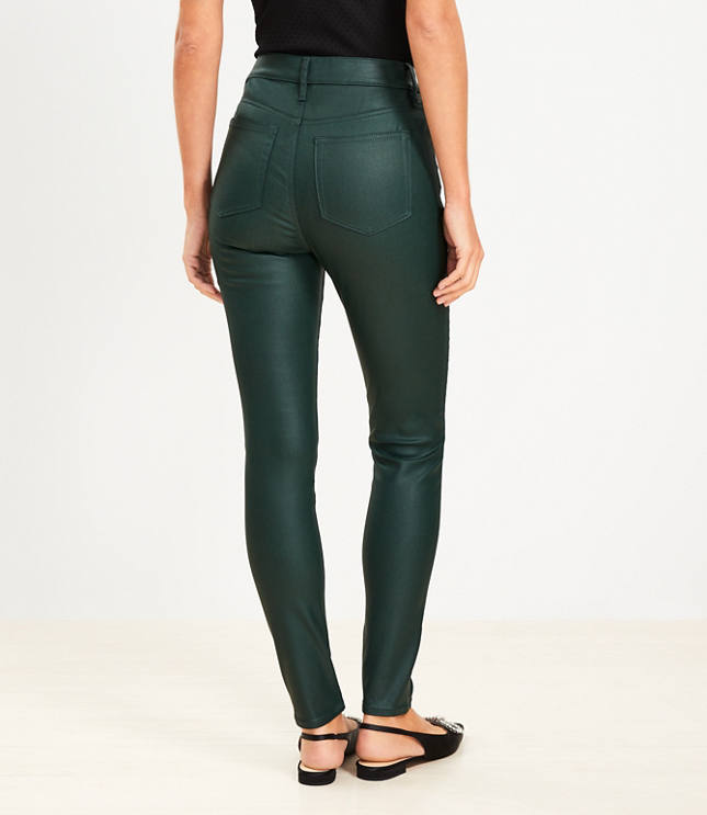 Petite Coated High Rise Skinny Jeans in Green