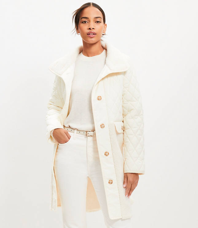 Petite Shearling Mixed Media Coat