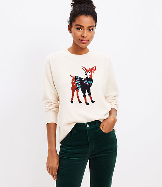 Loft Petite Holiday Deer Everyday Sweater
