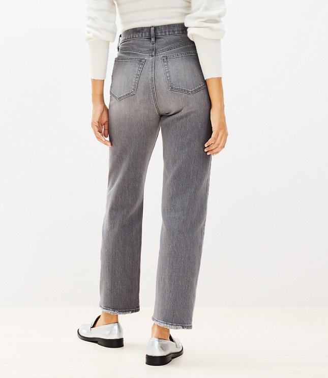 Petite High Rise Straight Jeans in Vintage Grey Wash