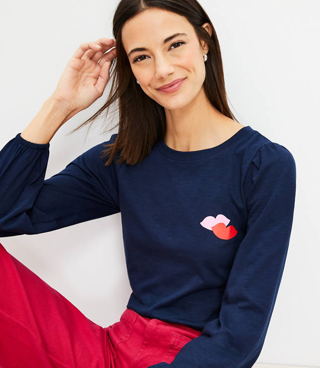Petite Kiss Kiss Textured Balloon Sleeve Top