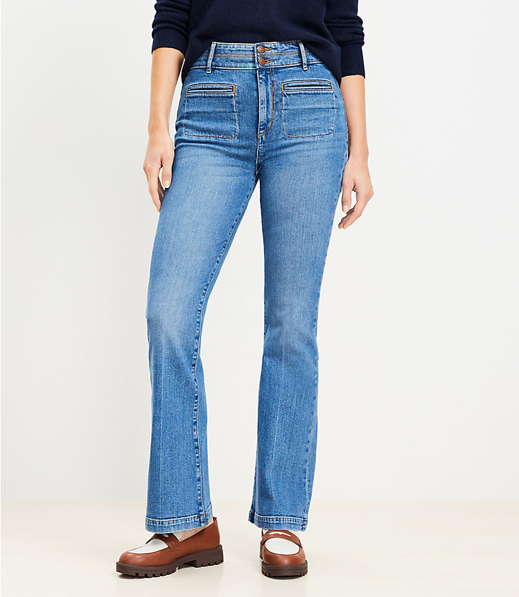 Curvy High Rise Slim Flare Jeans in Vintage Mid Indigo Wash image number null