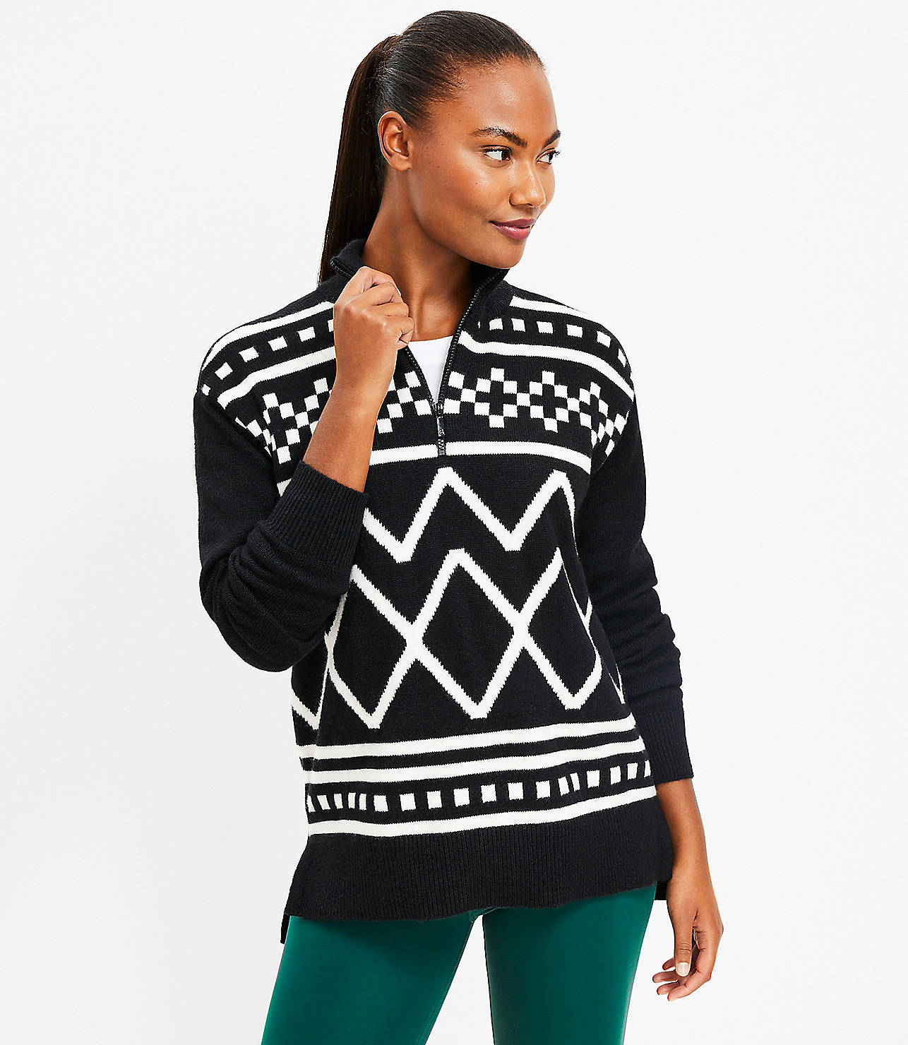 Lou & Grey Fair Isle Half Zip Tunic Sweater