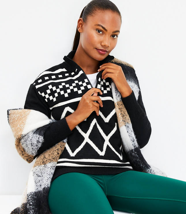 Lou & Grey Fair Isle Half Zip Tunic Sweater - Black