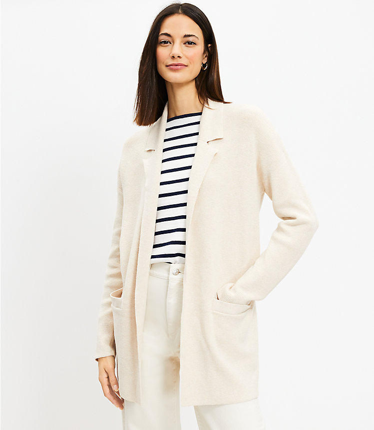 Petite Ribbed Relaxed Open Sweater Blazer image number null