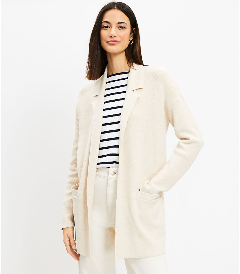 Petite Ribbed Relaxed Open Sweater Blazer
