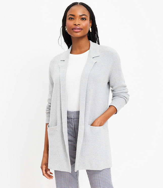 Petite Ribbed Relaxed Open Sweater Blazer